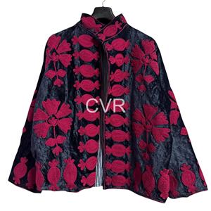 Abrigo de terciopelo con cuello mandarín para mujer, talla grande, manga larga, bordado a mano con patrón floral, estilo chino, ropa de abrigo de invierno - Product Image 2