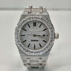 41mm Stainless Steel <b>Automatic</b> Mechanical <b>Wristwatch</b> Moissanite Diamond Iced Glass Dial Luxury Hip Hop Style High Quality Analog - Product Image 1