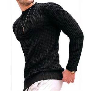 Pull décontracté à col rond en maille gaufrée verte pour homme, coupe ajustée, manches longues, tendance automne 2026 - Product Image 3