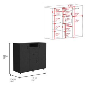 Mobile TV Letna Black Rod con doppia anta, cassettiera con due cassetti, quattro ripiani interni e tre armadietti - Product Image 3
