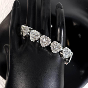 Luxury 925 Silver Rhodium Plated Heart Cut Diamond Pave Chain Link <b>Bracelet</b> Women's Wedding Jewelry - Product Image 2