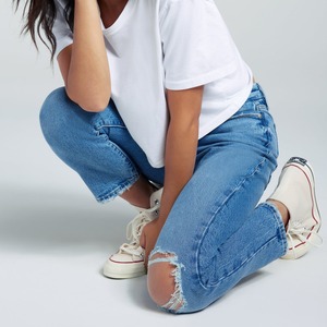 Jeans de Mezclilla Azul Desgastados de Cintura Alta para Mujer, Estilo Casual, Corte Regular, Pantalones de Mujer hasta el Tobillo - Product Image 2