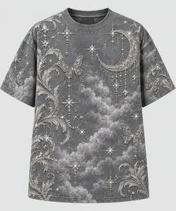 Custom Oversized Rhinestone Angel Graphic T <b>Shirt</b> <b>Men</b> Vintage Baroque Print Drop Shoulder Streetwear OEM Wholesale - Product Image 4