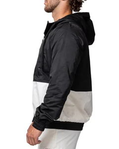 Veste matelassée coupe-vent décontractée pour homme à col montant et fermeture éclair frontale, color block, pour l'automne, noir et blanc, en polyester - Product Image 3