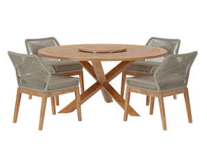 Ensemble table et chaises 4 places en teck massif recyclé, moderne et luxueux, pour extérieur, durable, bleu, pour villa, appartement, hôtel - Product Image 3