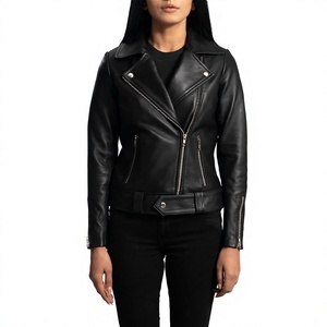 Casual Style Fashion Outerwear High Quality <b>Women</b> Black <b>Moto</b> <b>Leather</b> <b>Jacket</b> Turn Down Collar Zipper Short Motorcycle Biker Coat - Product Image 1