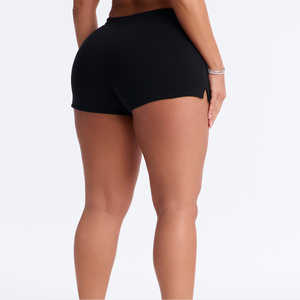 Shorts en tricot noir uni de haute qualité pour femmes, taille haute, élastiques, décontractés, respirants, shorts de sport pour tous les jours, shorts de sport pour femmes - Product Image 2