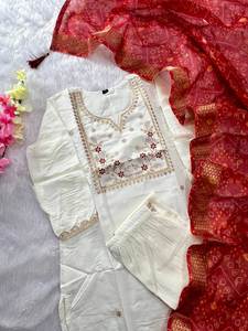 Smooth Design Light Weight Multi Color Banarasi Silk with Beautiful Embroidery Fancy Winter Faux Fur Women's Fancy <b>Kurti</b> - Product Image 5