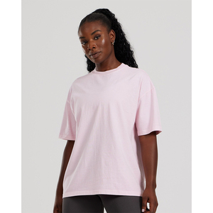 Camiseta de Punto de Manga Corta Rosa para Mujer, Cuello Redondo, Corte Holgado, Transpirable, Informal, para Uso Diario en Todas las Temporadas, Color Sólido - Product Image 2