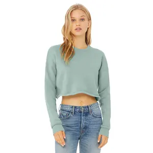 Sudadera Corta de Felpa para Mujer Bella, Color Azul Polvoriento, Transpirable, Ecológica, Personalizable con Logotipo Frontal - Product Image 1