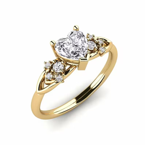 Bague de fiançailles en or jaune 14 carats avec diamant de laboratoire en forme de cœur de 1,50 carat, clarté VS1, couleur F, style romantique, certifié IGI - Product Image 1