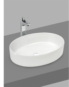 Lavabo Suspendu Moderne en Céramique Ovale Sopie – Élégant Lavabo de Salle de Bain de Luxe à Poser sur Plan - Product Image 2