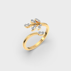 Anillo Abierto de Doble Hoja con Pavé de Diamantes Chapado en Oro de 18K para Mujer, Joyería de Aniversario - Product Image 2