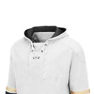 Unisex Ice Hockey Hoodie <b>White</b> <b>Black</b> Gold <b>Striped</b> Lace-Up Front Pocket Regular Fit Full Sleeve Breathable 100% Cotton Winter - Product Image 2