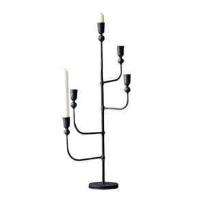 Minimalist <b>Black</b> Wrought Iron 3-Light <b>Candlestick</b> Holder Geometric Metal Candle Stand for Living Room Dinner Party Restaurant - Product Image 3