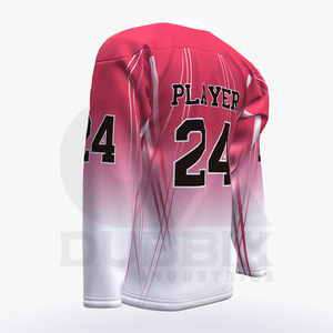 เสื้อฮอกกี้น้ำแข็งแบบซับลิเมชั่นสั่งทำพิเศษ คอวี แขนยาว สีชมพูไล่เฉด ผ้าตาข่ายระบายอากาศ โพลีเอสเตอร์ ไซส์พลัส สำหรับผู้ใหญ่ ใส่ได้ทั้งชายและหญิง ชุดกีฬา - Product Image 6