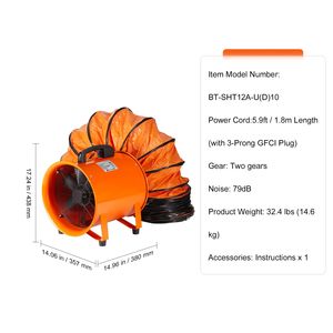 Portable <b>12</b>-<b>Inch</b> Heavy Duty Cylinder <b>Fan</b> 560W Exhaust Blower 33ft Duct Hose 2894CFM Industrial Strength Industrial <b>Fans</b> - Product Image 4