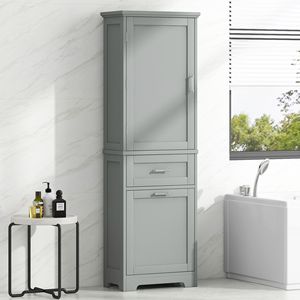 Mobiletto Alto da Bagno Autoportante con Ripiano Regolabile in MDF, Due Cassetti di Diverse Dimensioni, Arredo Bagno di Qualità - Product Image 2