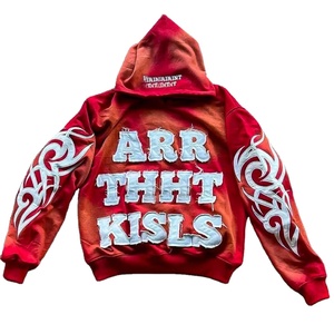 Sudadera con Capucha Roja para Hombre, Estampado Puff 'ARR THHT KILLS', Estilo Urbano, Manga Larga, Corte Holgado, Poliéster, Ropa de Otoño - Product Image 3