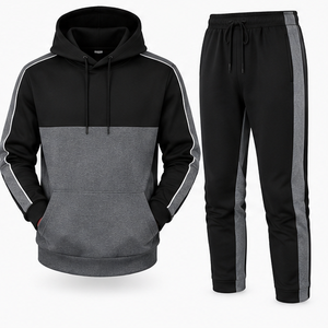 <b>Men's</b> Black Red Hooded Tracksuit Set Full Sleeve Solid Color Sporty Casual Breathable Quick Dry Cotton Streetwear Lightweight - Product Image 3