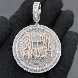 Colgante de un billón de dólares de plata de ley con circonitas cúbicas redondas pavé, cadena de eslabones, para hombre, estilo hip hop, joyería de moda para fiesta, regalo, amuleto de dinero, bling - Product Image 1
