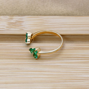14K Yellow Gold Natural Emerald Open <b>Ring</b> for Women | <b>Adjustable</b> Fine Gemstone Jewelry Wholesale OEM ODM - Product Image 2