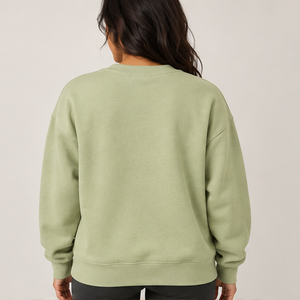 Women's Light Olive Multicolor Varsity Letter <b>Crewneck</b> Sweatshirt Oversized Long Sleeve Custom Logo Pullover Wholesale - Product Image 2