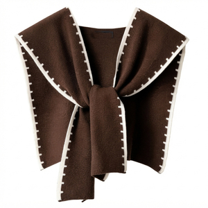 Großhandel Neuerscheinung Umlegekragen Damen Gestrickter Poncho Pullover Häkelmuster Schal für Frauen - Product Image 5