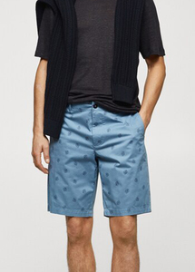 Pantalones Cortos Oxford para Hombre, Diseño de Puntos Azul Claro, Cintura Media, Cierre de Botones, con Bolsillos, Transpirables, de Algodón - Product Image 2