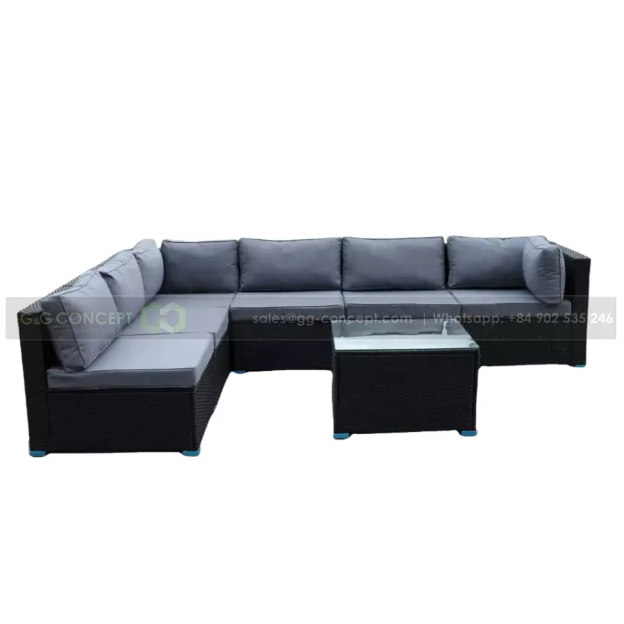 Best Selling Outdoor Resin Wicker Sofa Set With Waterproof Fabric Cushions And Wicker Table Suitable For Coffee Tea Drinking