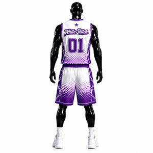 Maillot de basketball sans manches pour homme White Stitch 01, imprimé numérique dégradé violet, en Spandex/Polyester respirant, athlétique - Product Image 6