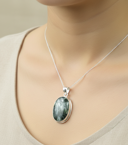 <b>Top</b> Quality Seraphinite Oval Pendant Necklace 925 Sterling Silver <b>Rose</b> Gold Yellow Gold Plated Healing Gemstone Jewelry - Product Image 6