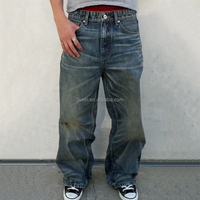 Jean en denim coupe droite évasée style bootcut, délavé vintage, grande taille, personnalisé, effet empilé, délavé soleil, en coton, Pantalones Hommes