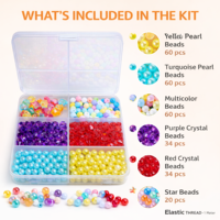 Perles acryliques multicolores de la marque Jaunty, tailles assorties, kit DIY en cristal/verre/lampwork, fil élastique de 1 mètre, boîte carrée, bracelet