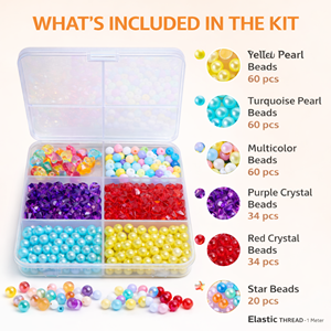 Kit de perles acryliques multicolores DIY avec 1 mètre de fil élastique pour la fabrication de bracelets, colliers et bijoux - Product Image 2