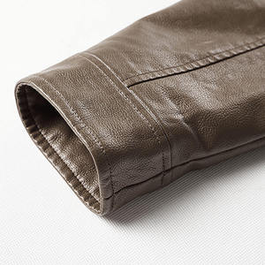 Blouson Biker Homme Slim Fit en Similicuir Marron Personnalisé avec Poches Zippées Col Montant Fermeture Éclair Avant Vente en Gros OEM Marque Privée Acheteurs USA - Product Image 4