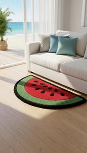 Alfombra de área suave y afelpada con diseño geométrico antideslizante de lana tuftada a mano con diseño único de rodaja de sandía para decoración de dormitorio - Product Image 4