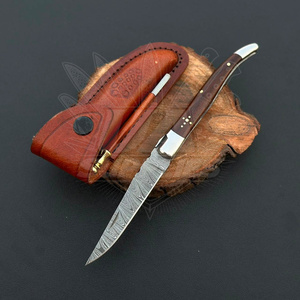 Classic French Laguiole Style Professional Hunting Clip Point Damascus Steel Pocket Knife Handmade Folding Rosewood Handle 0.5mm - Product Image 1