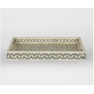 Plateau de service moderne élégant en os poli avec motif géométrique beige, incrustation écologique, finition ivoire, pour la maison, la cuisine et la salle à manger - Product Image 5