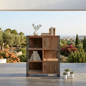 Aterna Rack Eco-Friendly Durable <b>Rustic</b> Reclaimed Wood Iron Frame Industrial Storage Bookcase <b>Cabinet</b> Living Room - Product Image 2