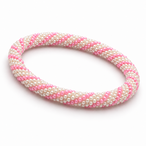 Bracelet tendance et mignon pour femme Ahana, en perles de verre, rayé rose et blanc, bijou de mode, cadeau pour anniversaire - Product Image 4
