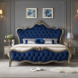Cama Tapizada de Lujo con Diseño Tufted, Estructura de Madera Sólida en Terciopelo Azul, Muebles de Dormitorio de Diseño, Regalo Personalizado OEM - Product Image 1