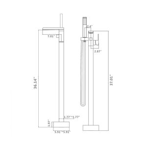 Rubinetto da Bagno Nero Opaco Autoportante con Cascata e Doccetta, Montaggio a Pavimento - Product Image 6