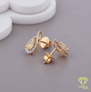 Elegant Pear Cut Diamond <b>Stud</b> Earrings Yellow Center Stone Gold Halo Earrings For Women - Product Image 4