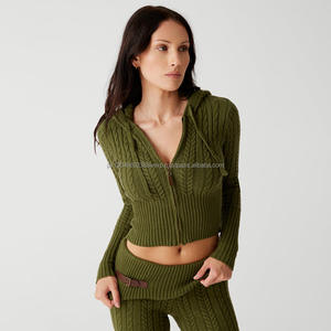 Conjunto de Dos Piezas de Punto con Cierre de Poliéster para Invierno 2026, Sudadera con Capucha y Pantalones de Punto para Mujer - Product Image 2