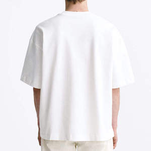 Camiseta de punto de algodón blanca oversize para hombre, manga corta, cuello redondo, casual, con logo frontal tie-dye, peso pesado, lavado vintage - Product Image 4