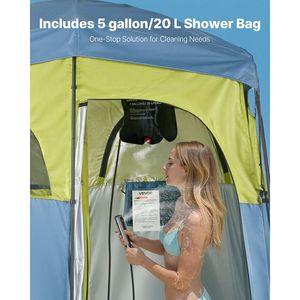 Carpa de ducha portátil de 2 habitaciones para camping con estacas y cuerdas, bolsa de transporte y soporte para privacidad y vestidor. - Product Image 5