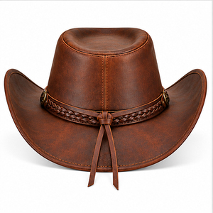 Sombrero de Vaquero de Cuero Genuino Vintage al por Mayor, Estilo Occidental, para Hombre y Mujer, Protección Solar para Exteriores, Sombrero de Vaquero con Estrella - Product Image 2