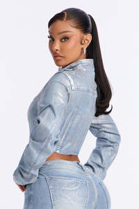 Women's Light Blue <b>Denim</b> <b>Jacket</b> Cut-Out Detail Zipper Front Casual Autumn Winter Vintage Style 100% Cotton <b>Custom</b> <b>Denim</b> <b>Jackets</b> - Product Image 4