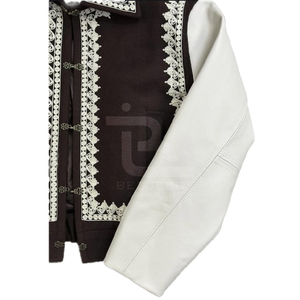 Custom made casual <b>Men's</b> <b>Jacket</b> With <b>White</b> Embroidered Pattern Turn-down Collar button Closure Vintage style oversized fit - Product Image 2